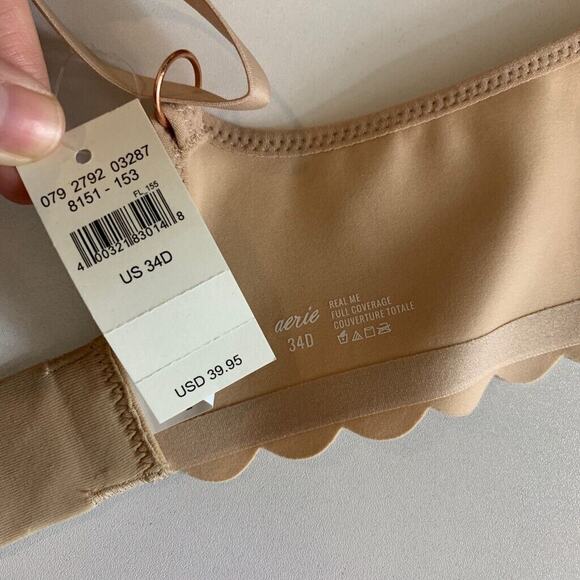 Aerie Bra Womens 34D Sand Real Me Full Coverage Unlined Scalloped Trim Underwire - Picture 9 of 16